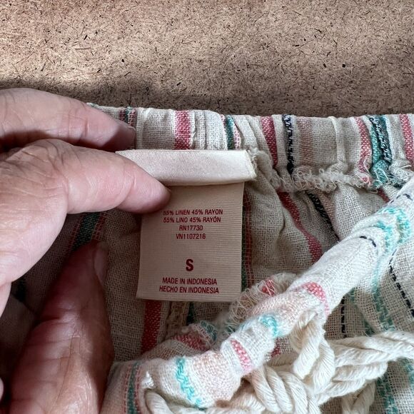 Mossimo Supply Women's Linen Blend Drawstring Shorts Sz Small Striped Pockets - Picture 5 of 5